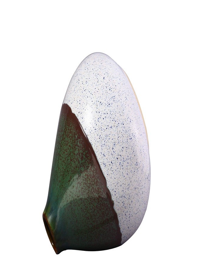 Caffeine Ceramic Handmade White and Green Oval Shape Vase or Flower Vase for Home Decor, Living Room, Bedroom, Office, Center Table (1 Pc) - Image 2